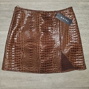 Motel Rocks Tan Croc-Effect Mini Skirt